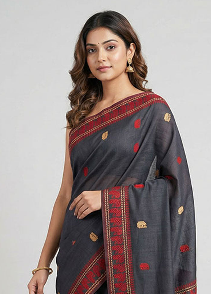 Black Matka Silk Saree With Blouse Piece