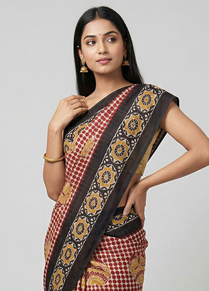 White Handloom Tussar Pure Silk Saree With Blouse Piece