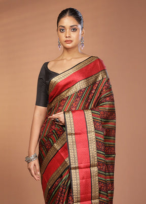 Black Printed Pure Silk Saree Without Blouse Piece