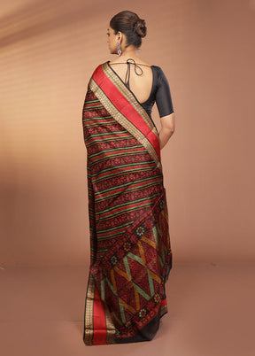 Black Printed Pure Silk Saree Without Blouse Piece