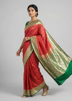 Red Banarasi Silk Saree With Blouse Piece