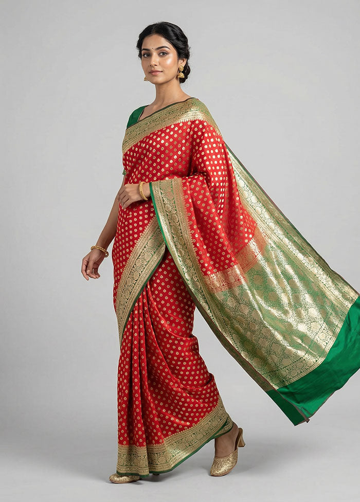 Red Banarasi Silk Saree With Blouse Piece