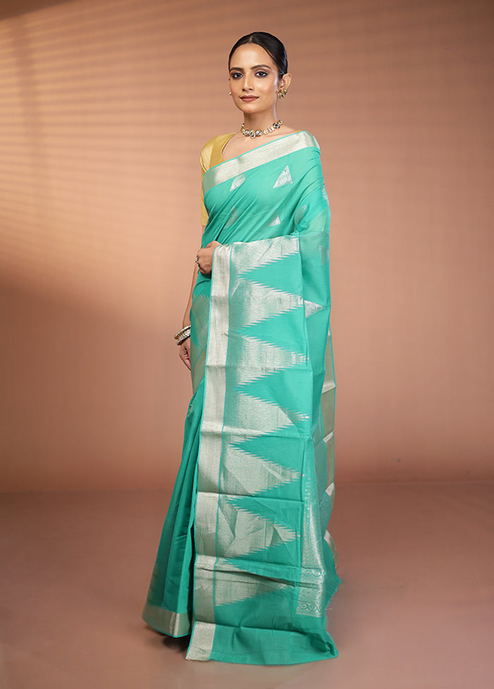 Green Cotton Saree With Blouse Piece