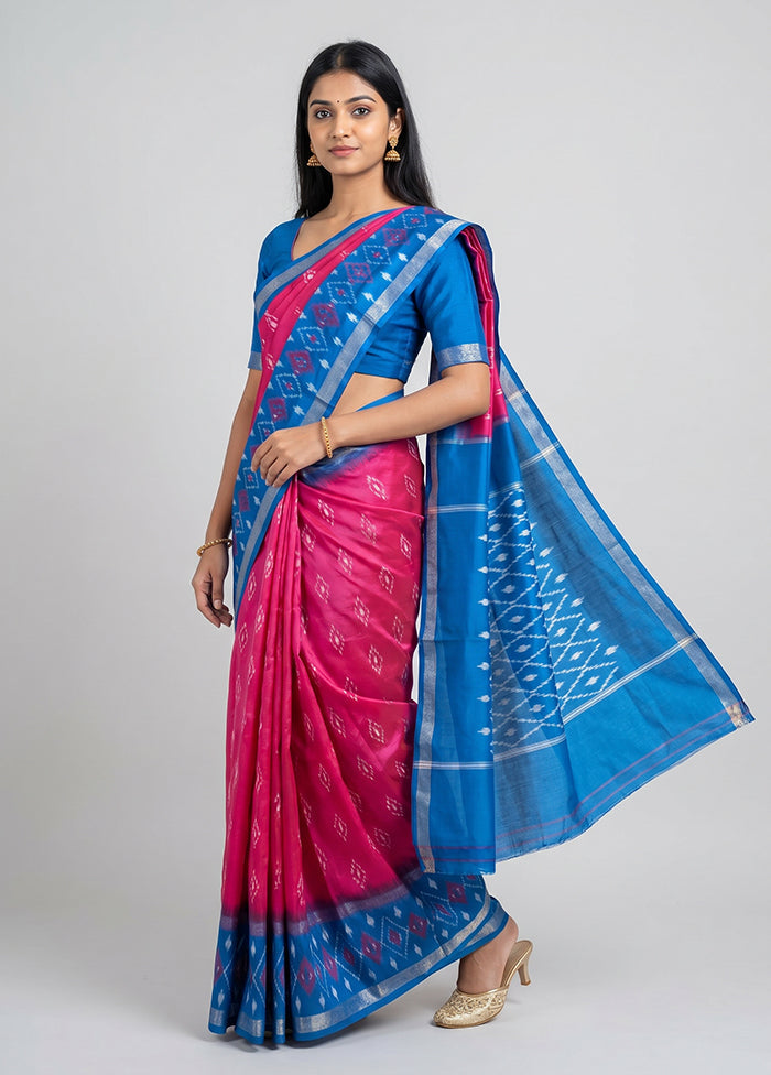 Pink Handloom Ikkat Pure Silk Saree With Blouse Piece