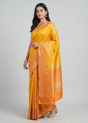 Yellow Handloom Katan Pure Silk Saree With Blouse Piece