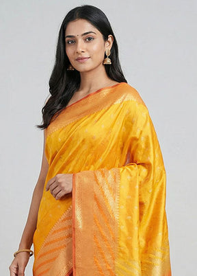 Yellow Handloom Katan Pure Silk Saree With Blouse Piece