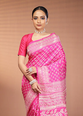 Pink Printed Pure Silk Saree Without Blouse Piece