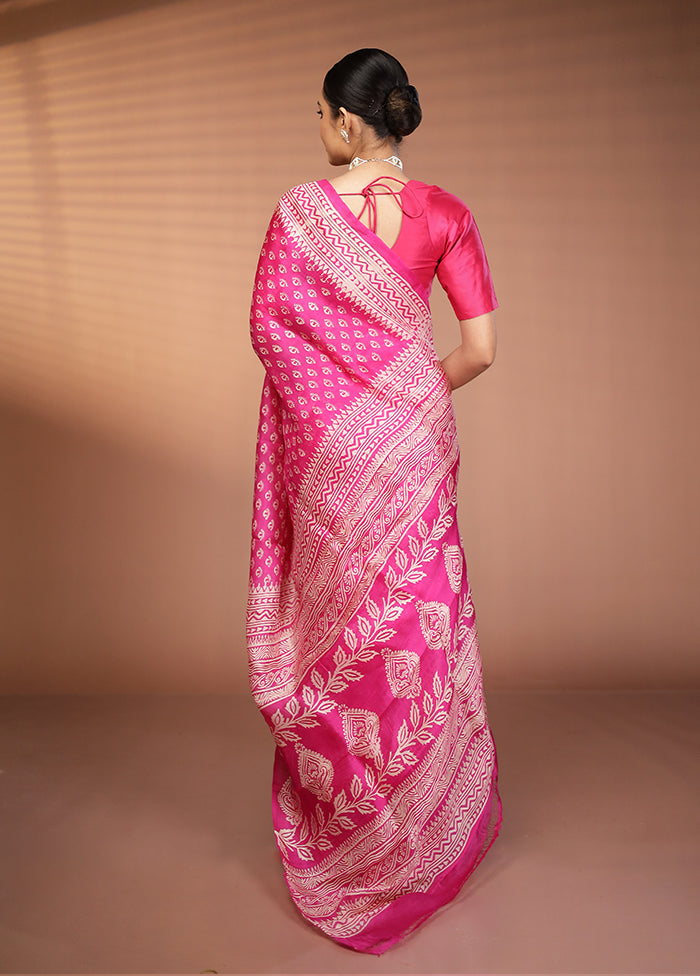 Pink Printed Pure Silk Saree Without Blouse Piece