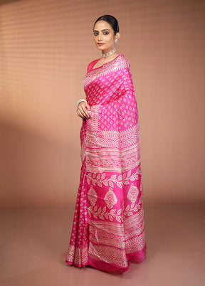 Pink Printed Pure Silk Saree Without Blouse Piece