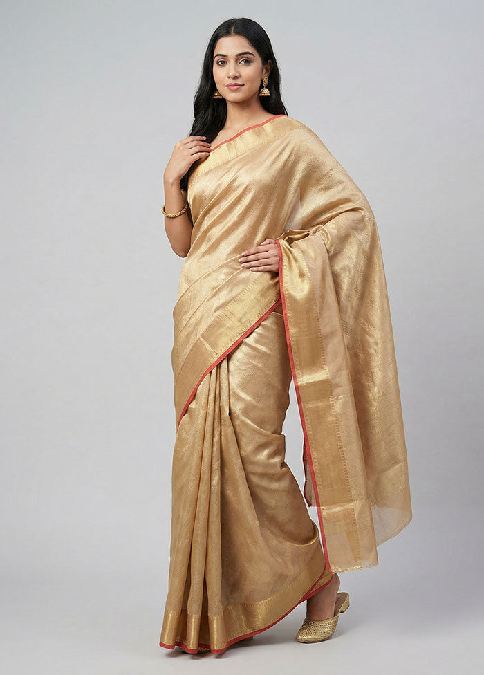 Cream Tissue Silk Saree With Blouse Piece