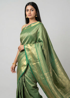 Green Kanjivaram Silk Saree With Blouse Piece