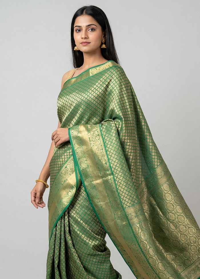 Green Kanjivaram Silk Saree With Blouse Piece