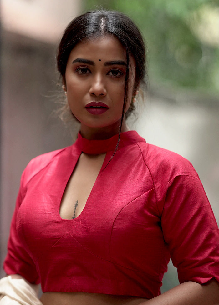 Red Dupion Silk Designer Blouse - Indian Silk House Agencies