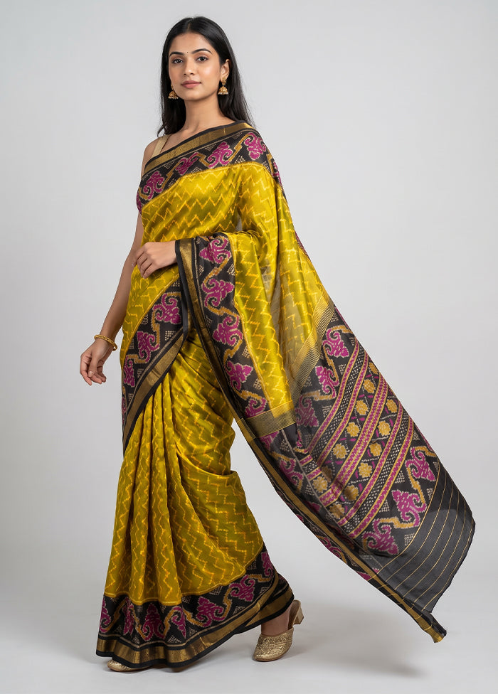 Black Handloom Patola Pure Silk Saree With Blouse Piece