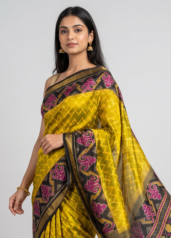 Black Handloom Patola Pure Silk Saree With Blouse Piece