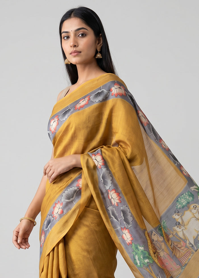 Grey Tussar Silk Saree With Blouse Piece