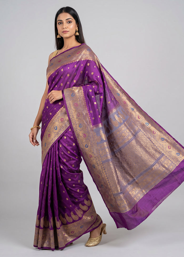 Purple Gadwal Pure Silk Saree Without Blouse Piece