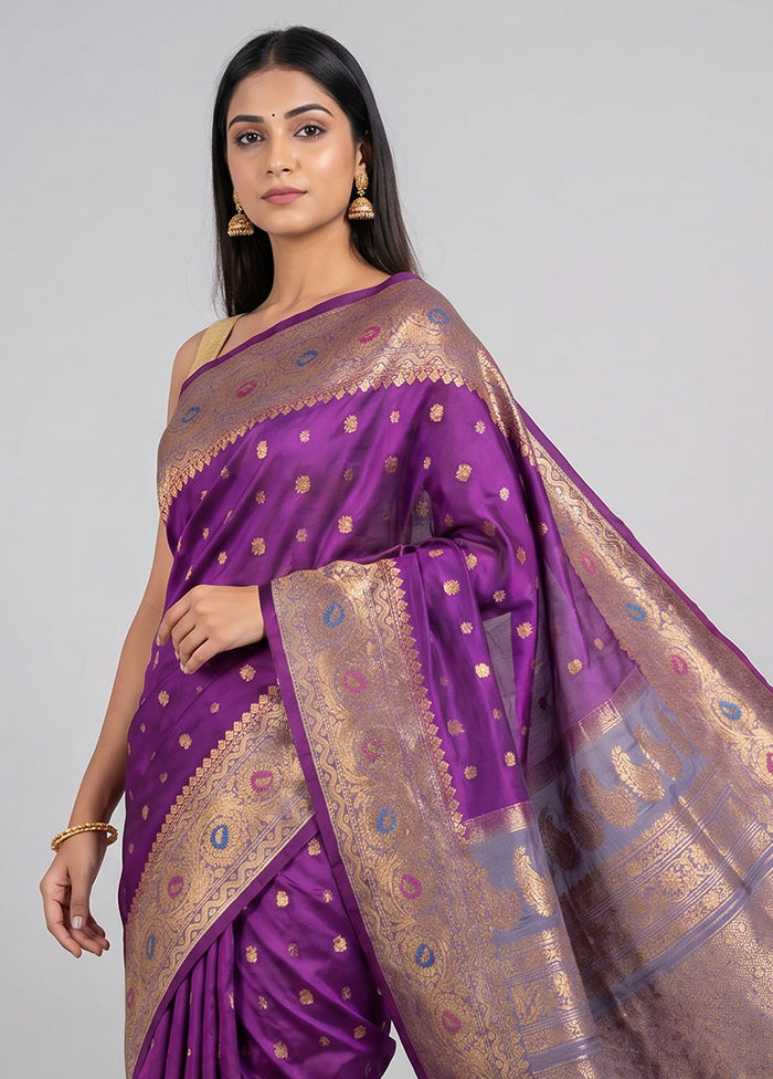 Purple Gadwal Pure Silk Saree Without Blouse Piece