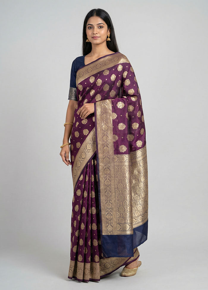 Purple Kora Silk Saree With Blouse Piece
