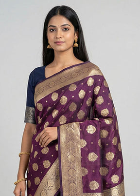 Purple Kora Silk Saree With Blouse Piece