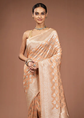 Peach Uppada Silk Saree With Blouse Piece
