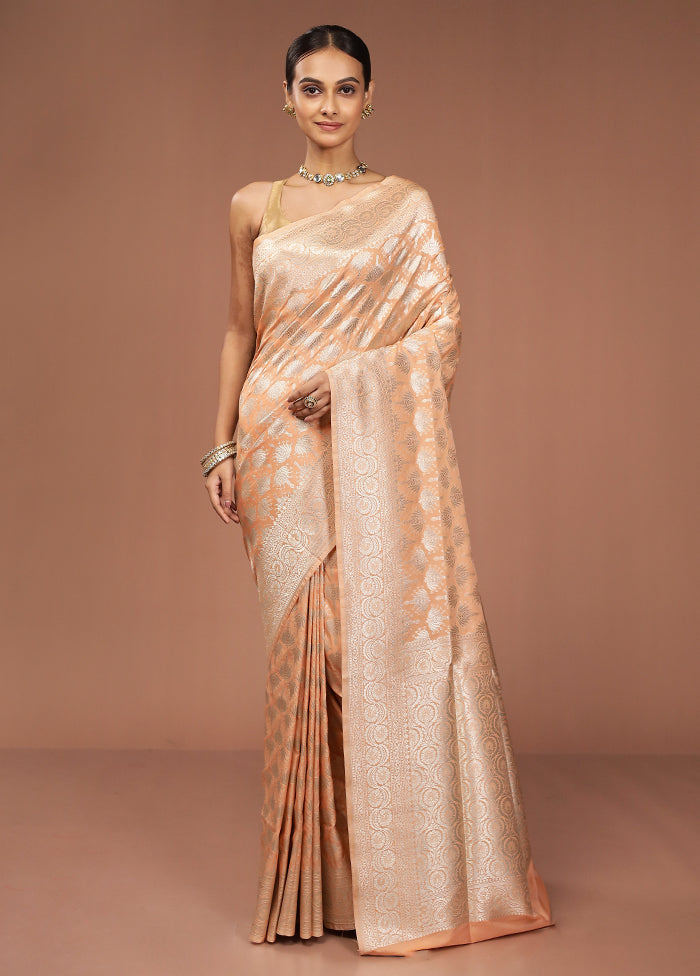 Peach Uppada Silk Saree With Blouse Piece