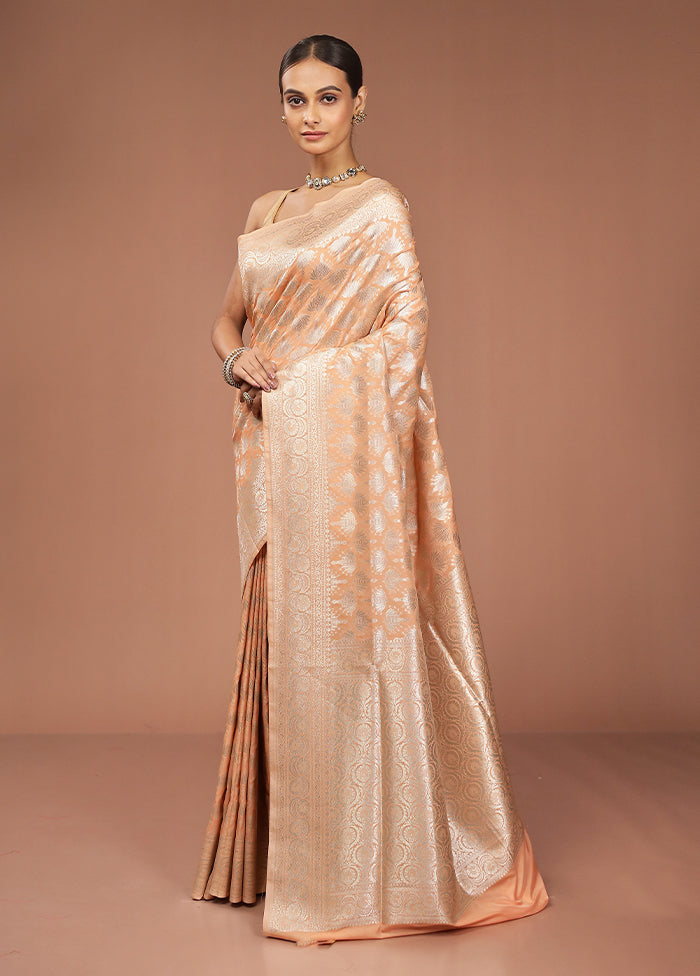 Peach Uppada Silk Saree With Blouse Piece