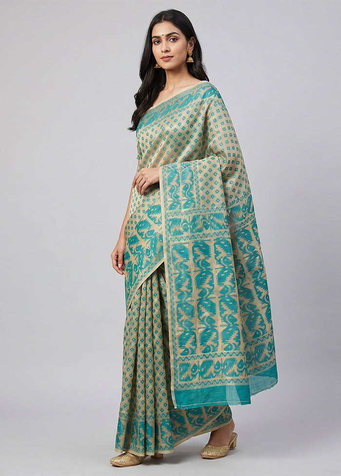 Cream Jamdani Cotton Saree Without Blouse Piece