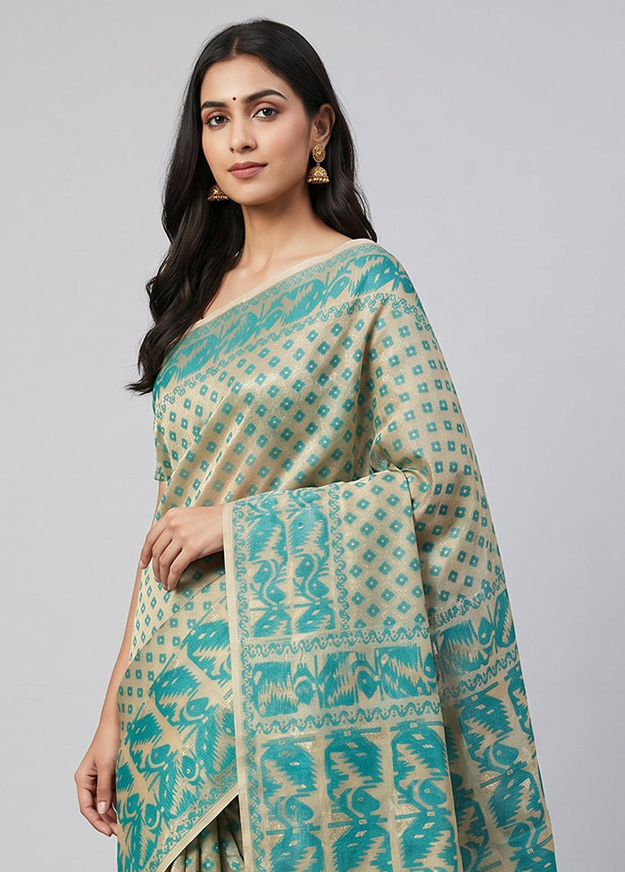 Cream Jamdani Cotton Saree Without Blouse Piece