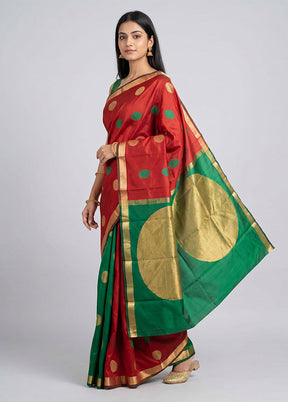 Maroon Kanjivaram Silk Saree With Blouse Piece