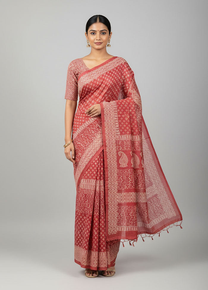 Maroon Tussar Silk Saree With Blouse Piece