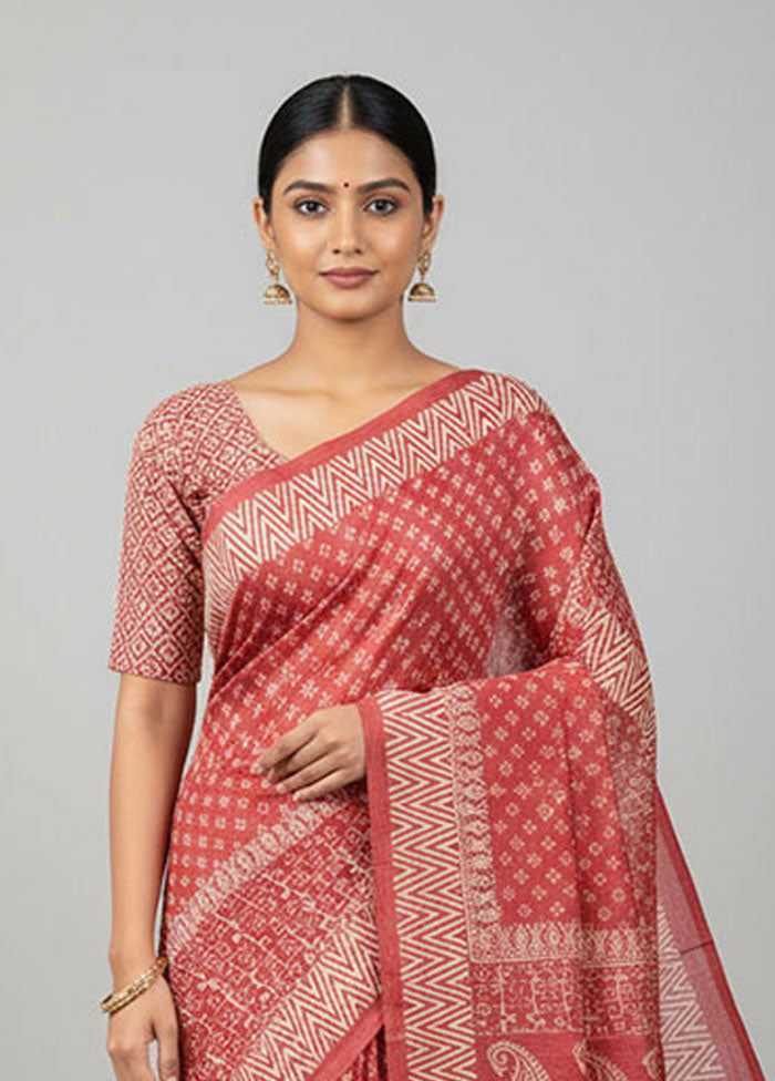 Maroon Tussar Silk Saree With Blouse Piece