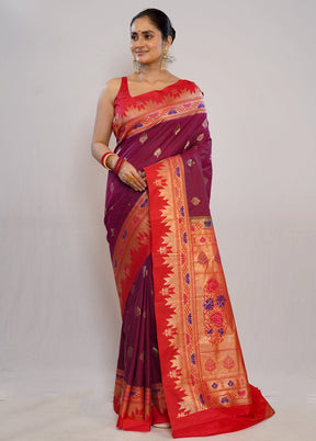 Pink Kanjivaram Silk Saree With Blouse Piece