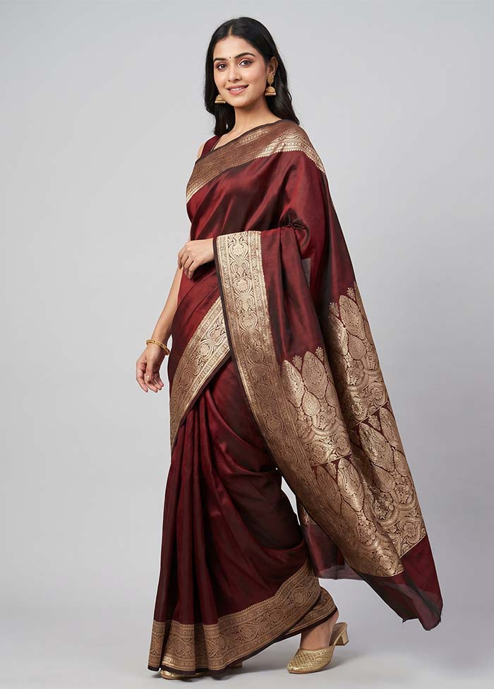 Maroon Banarasi Silk Saree With Blouse Piece