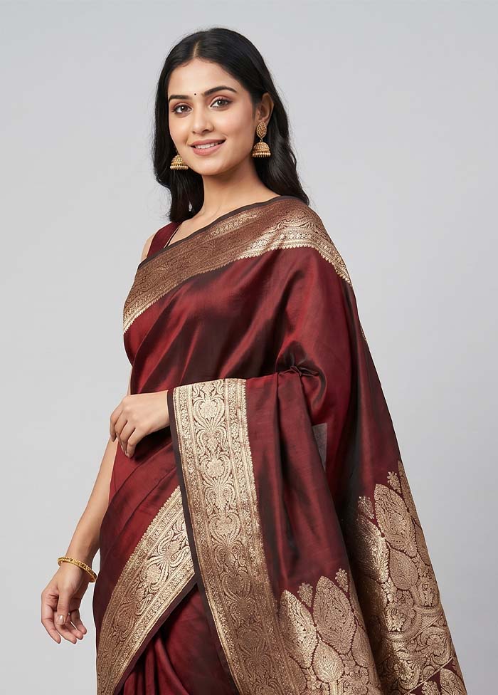 Maroon Banarasi Silk Saree With Blouse Piece