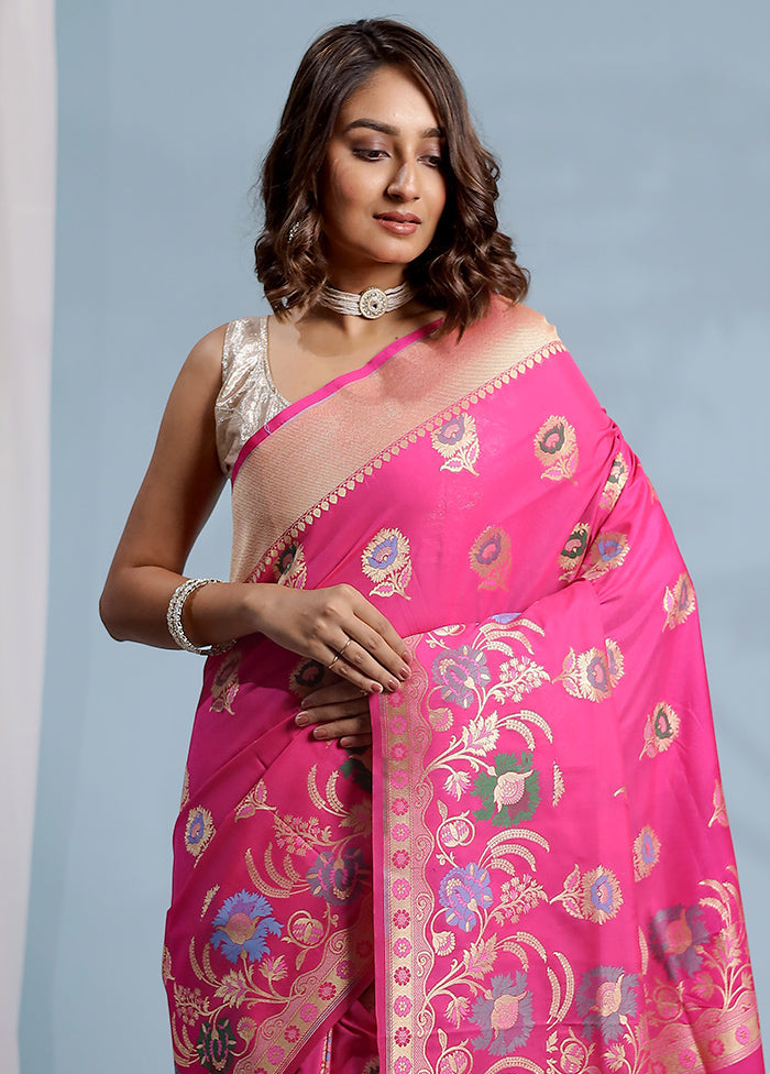 Pink Uppada Silk Saree With Blouse Piece