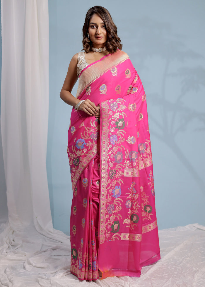 Pink Uppada Silk Saree With Blouse Piece