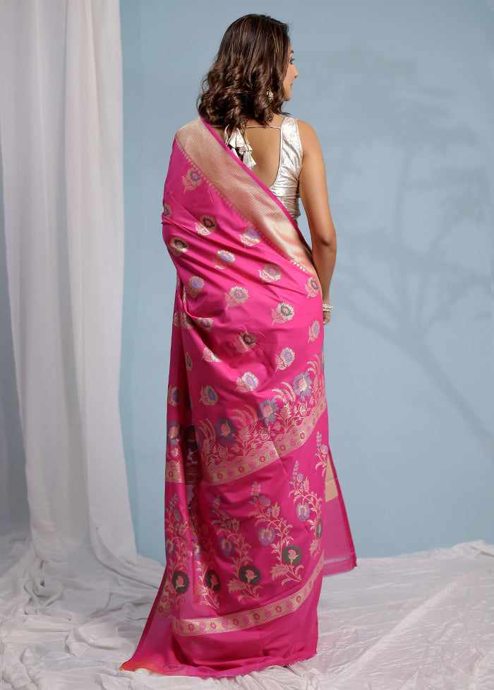 Pink Uppada Silk Saree With Blouse Piece