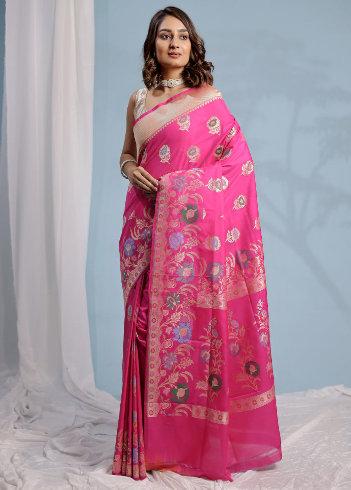 Pink Uppada Silk Saree With Blouse Piece