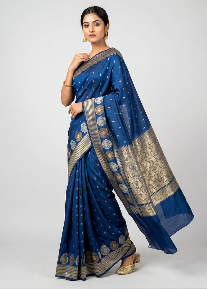 Blue Uppada Silk Saree With Blouse Piece