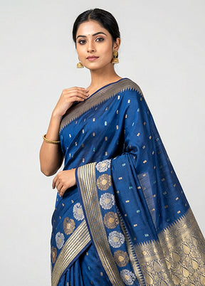 Blue Uppada Silk Saree With Blouse Piece