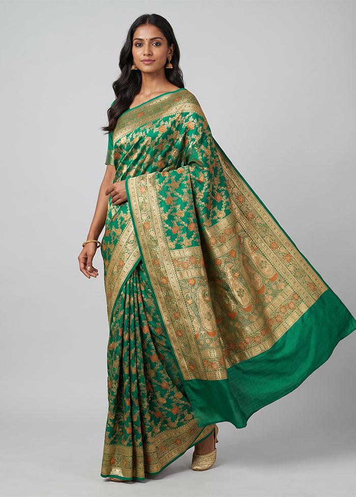 Green Handloom Banarasi Pure Silk Saree With Blouse Piece