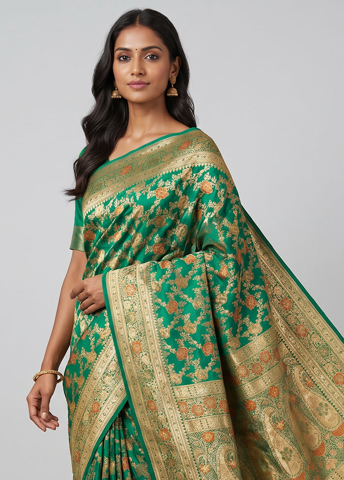 Green Handloom Banarasi Pure Silk Saree With Blouse Piece