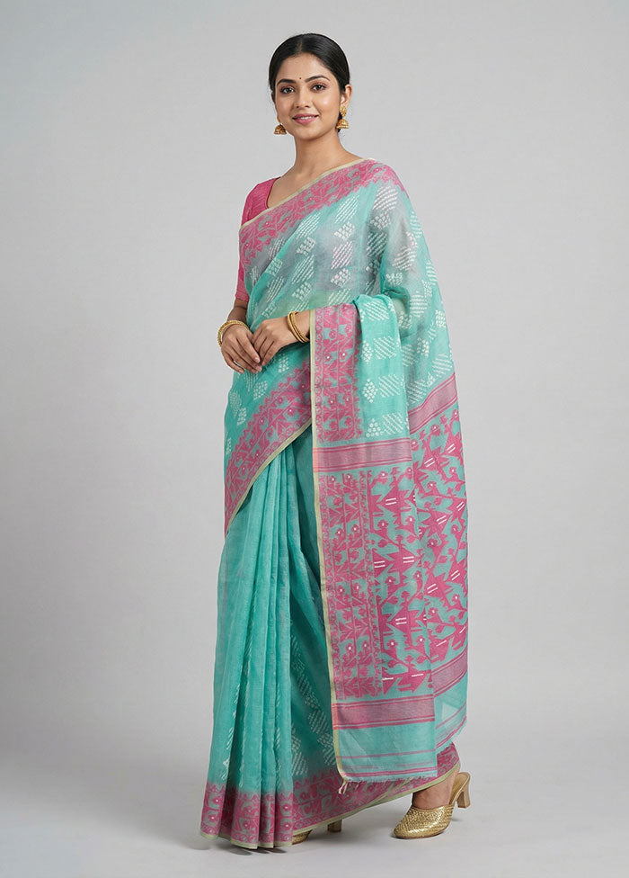Green Jamdani Cotton Saree Without Blouse Piece