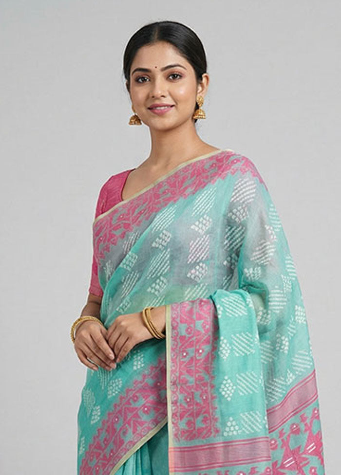 Green Jamdani Cotton Saree Without Blouse Piece
