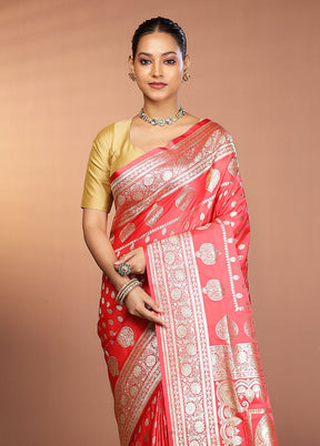 Rust Banarasi Silk Saree With Blouse Piece