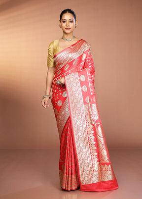 Rust Banarasi Silk Saree With Blouse Piece