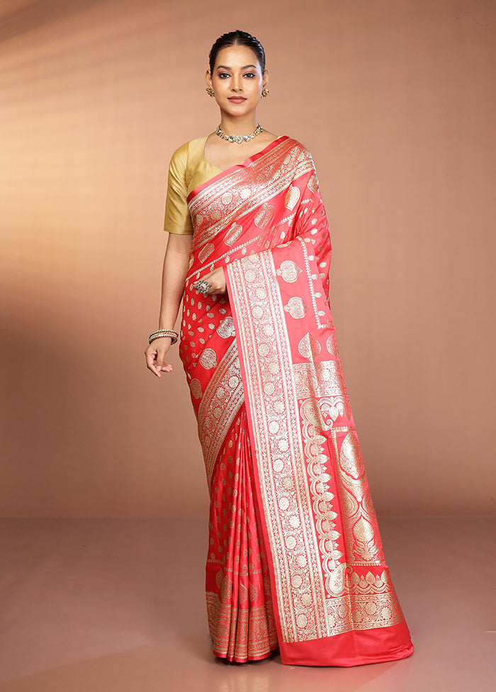 Rust Banarasi Silk Saree With Blouse Piece