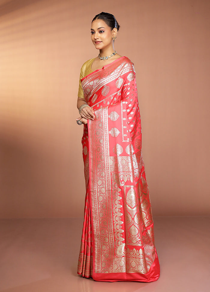 Rust Banarasi Silk Saree With Blouse Piece