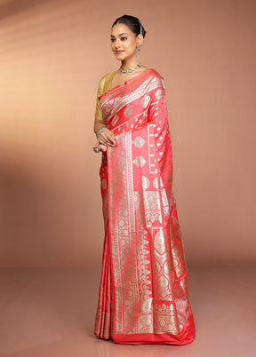 Rust Banarasi Silk Saree With Blouse Piece